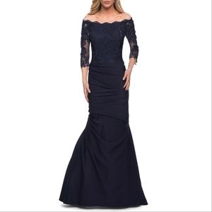 La Femme 29324 Embroidered Lace Bodice Jersey Skirt Mermaid Gown